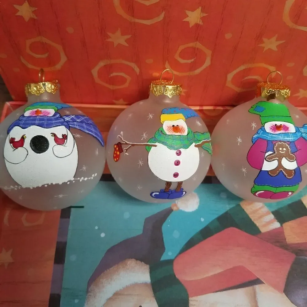 Set of 3  Hand painted 3D snowman ornaments. Aprox 8
